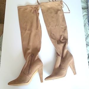 French Connection boots (NEW) tan faux suede stiletto over knee